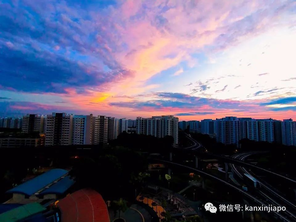 新加坡清晨出現粉紫色“神仙”天空！大波美圖驚豔全島~